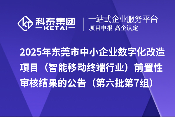 2025年东莞市中小企业数字化改造项目(智能移动终端行业)前置性审核结果的公告(第六批第7组)