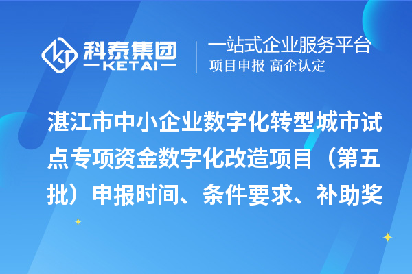 湛江市中小企业数字化转型城市试点专项资金数字化改造项目（第五批）申报时间、条件要求、补助奖励