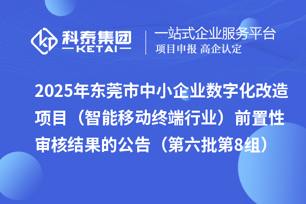 2025年东莞市中小企业数字化改造项目(智能移动终端行业)前置性审核结果的公告(第六批第8组)