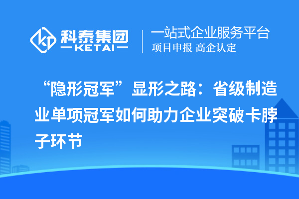 “隐形冠军”显形之路：省级制造业单项冠军如何助力企业突破卡脖子环节