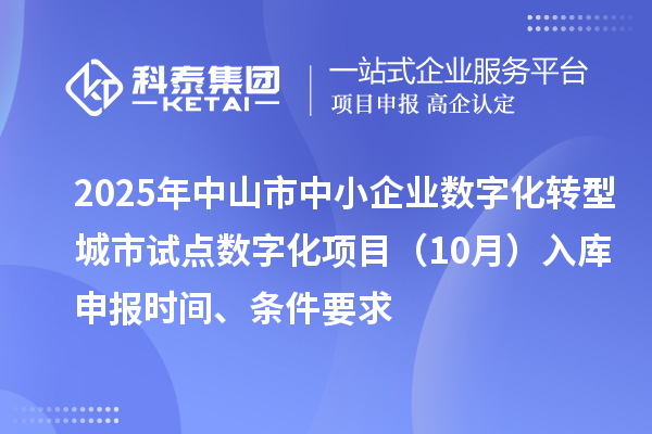 2025年中山市中小企业数字化转型城市试点数字化项目（10月）入库申报时间、条件要求
