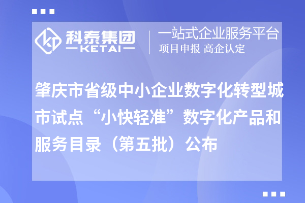 肇庆市省级中小企业数字化转型城市试点“小快轻准”数字化产品和服务目录(第五批)公布