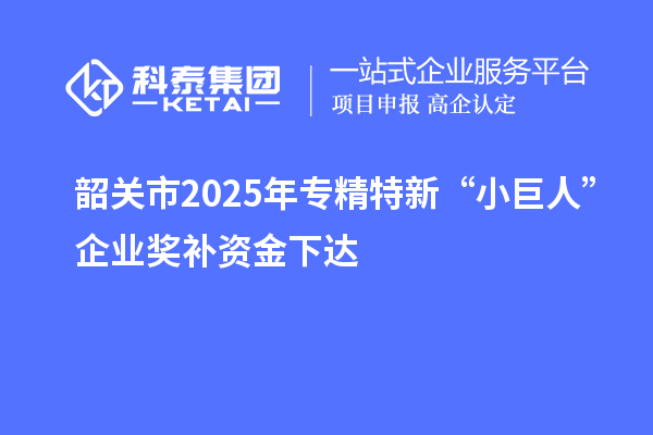 韶关市2025年专精特新“小巨人”企业奖补资金下达