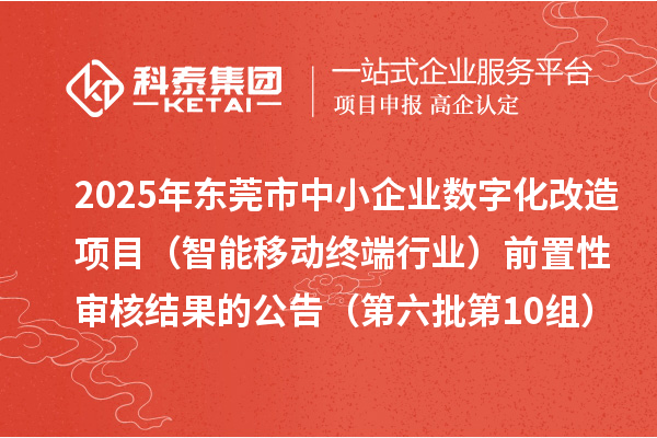 2025年东莞市中小企业数字化改造项目（智能移动终端行业）前置性审核结果的公告（第六批第10组）