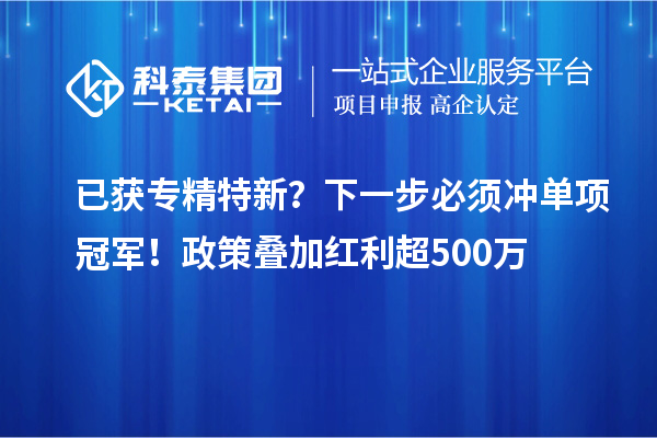 已获专精特新？下一步必须冲单项冠军！政策叠加红利超500万