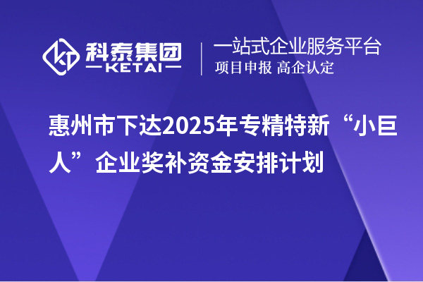 惠州市下达2025年专精特新“小巨人”企业奖补资金安排计划