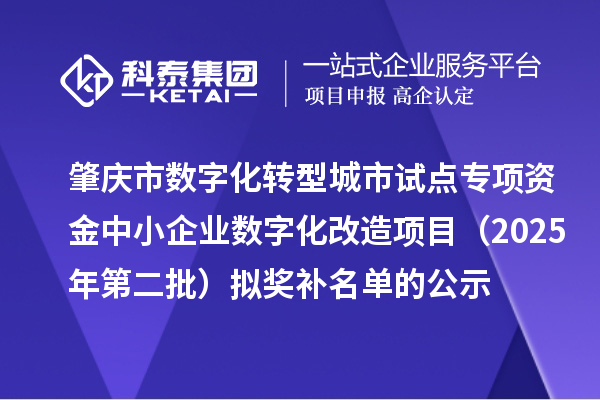 肇庆市数字化转型城市试点专项资金中小企业数字化改造项目(2025年第二批)拟奖补名单的公示