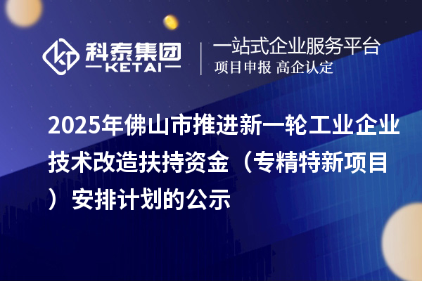 2025年佛山市推进新一轮工业企业技术改造扶持资金（专精特新项目） 安排计划的公示