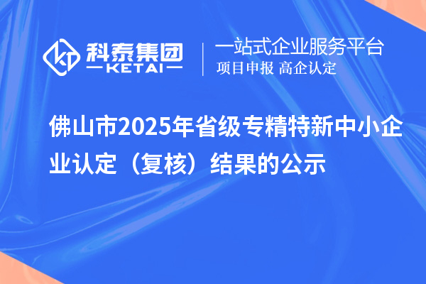 佛山市2025年省级专精特新中小企业认定(复核)结果的公示