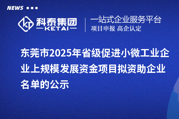 东莞市2025年省级促进小微工业企业上规模发展资金项目拟资助企业名单的公示