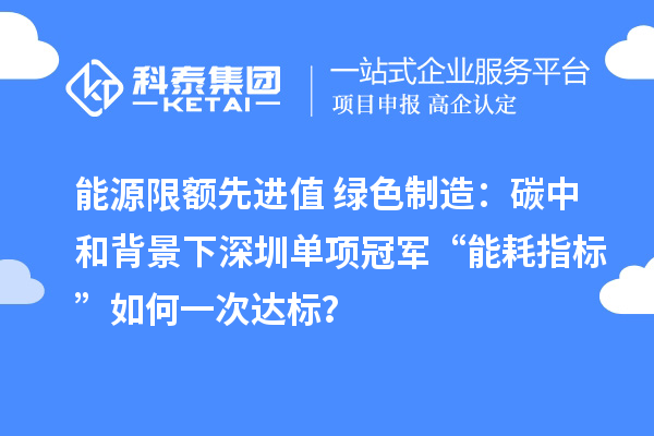 能源限额先进值+绿色制造：碳中和背景下深圳单项冠军“能耗指标”如何一次达标？