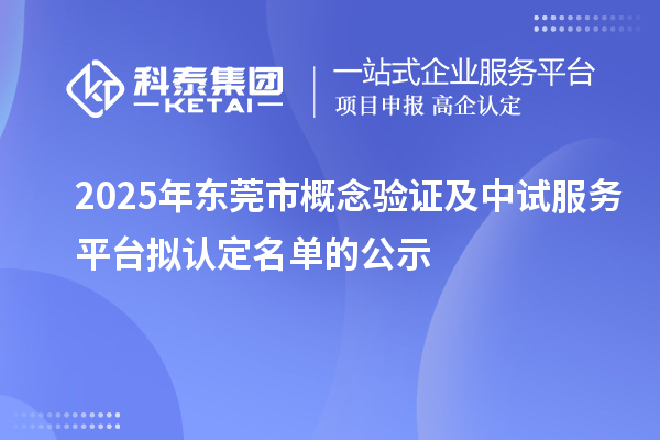 2025年东莞市概念验证及中试服务平台拟认定名单的公示