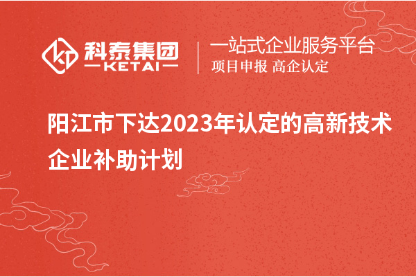 阳江市下达2023年认定的高新技术企业补助计划