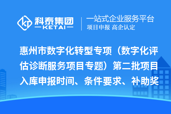 惠州市数字化转型专项（数字化评估诊断服务项目专题）第二批项目入库申报时间、条件要求、补助奖励
