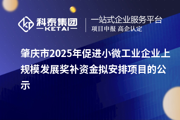 肇庆市2025年促进小微工业企业上规模发展奖补资金拟安排项目的公示