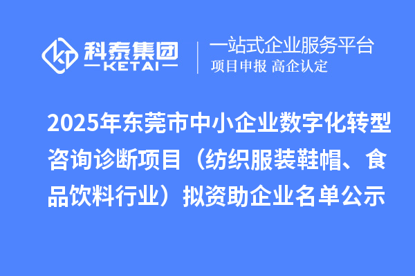 2025年东莞市中小企业数字化转型城市试点专项资金咨询诊断项目(纺织服装鞋帽、食品饮料行业)拟资助企业名单的公示