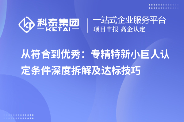 从符合到优秀：专精特新小巨人认定条件深度拆解及达标技巧