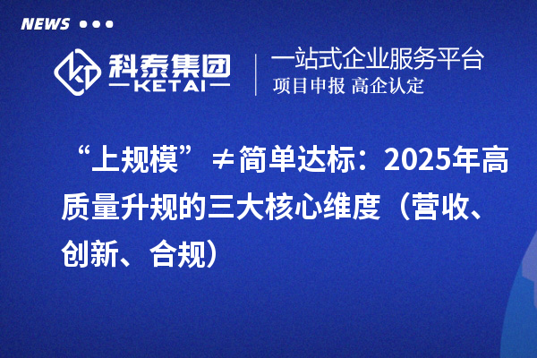 “上规模”≠简单达标：2025年高质量升规的三大核心维度（营收、创新、合规）