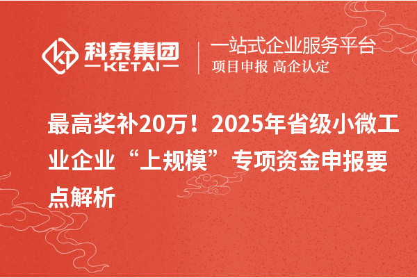 最高奖补20万！2025年省级小微工业企业“上规模”专项资金申报要点解析
