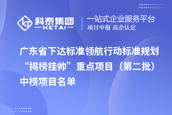 广东省下达标准领航行动标准规划“揭榜挂帅”重点项目（第二批）中榜项目名单