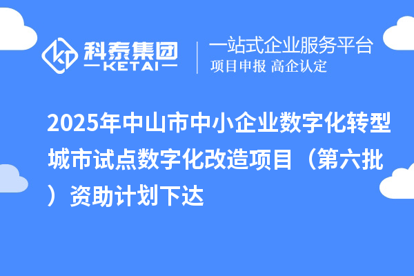 2025年中山市中小企业数字化转型城市试点数字化改造项目（第六批）资助计划下达