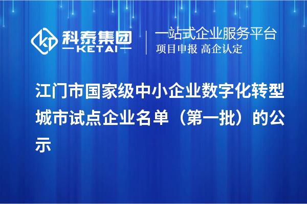江门市国家级中小企业数字化转型城市试点企业名单（第一批）的公示
