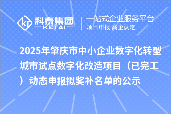 2025年肇庆市中小企业数字化转型城市试点数字化改造项目（已完工）动态申报拟奖补名单的公示