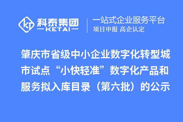 肇庆市省级中小企业数字化转型城市试点“小快轻准”数字化产品和服务拟入库目录（第六批）的公示