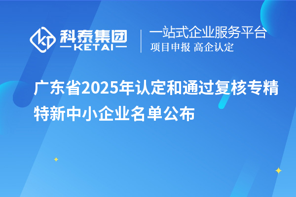 广东省2025年认定和通过复核专精特新中小企业名单公布