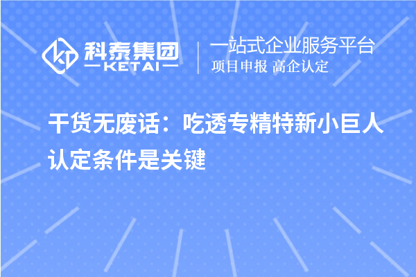 干货无废话:吃透专精特新小巨人认定条件是关键