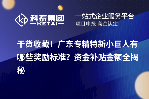  干货收藏！广东专精特新小巨人有哪些奖励标准？资金补贴金额全揭秘