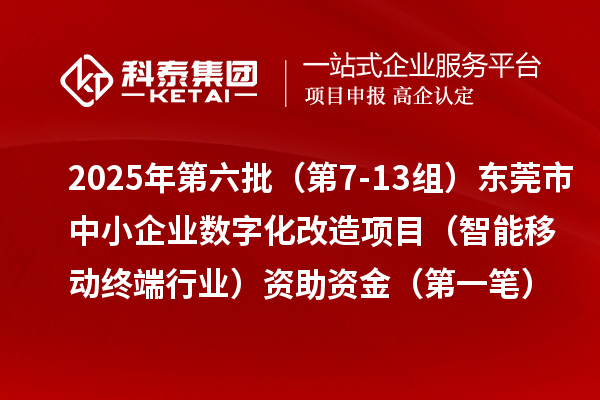 2025年第六批(第7-13组)东莞市中小企业数字化转型城市试点专项资金中小企业数字化改造项目(智能移动终端行业)资助资金(第一笔)拨付