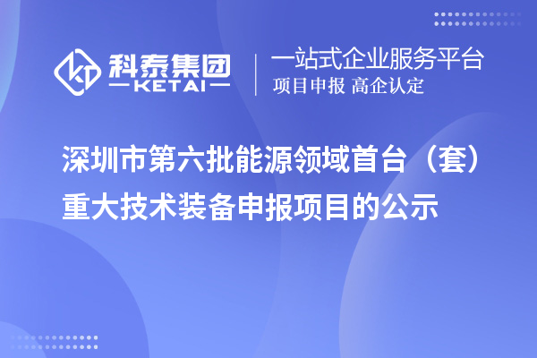 深圳市第六批能源领域首台（套）重大技术装备申报项目的公示