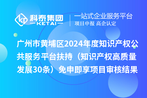 广州市黄埔区2024年度知识产权公共服务平台扶持(知识产权高质量发展30条)免申即享项目审核结果的公示