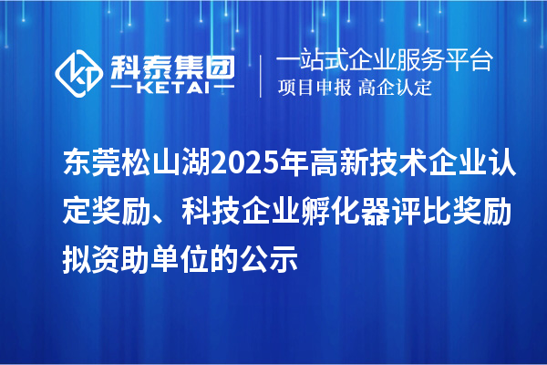 东莞松山湖2025年高新技术企业认定奖励、科技企业孵化器评比奖励拟资助单位的公示