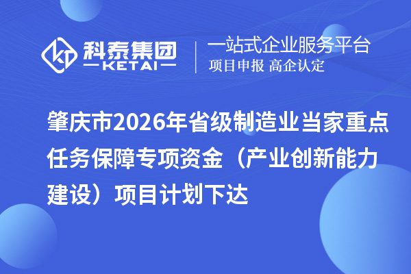 肇庆市2026年省级制造业当家重点任务保障专项资金（产业创新能力建设）项目计划下达