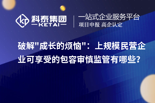 破解成长的烦恼：上规模民营企业可享受的包容审慎监管有哪些？