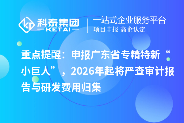 重点提醒：申报广东省专精特新“小巨人”，2026年起将严查审计报告与研发费用归集