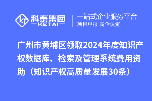 广州市黄埔区领取2024年度知识产权数据库、检索及管理系统费用资助（知识产权高质量发展30条）