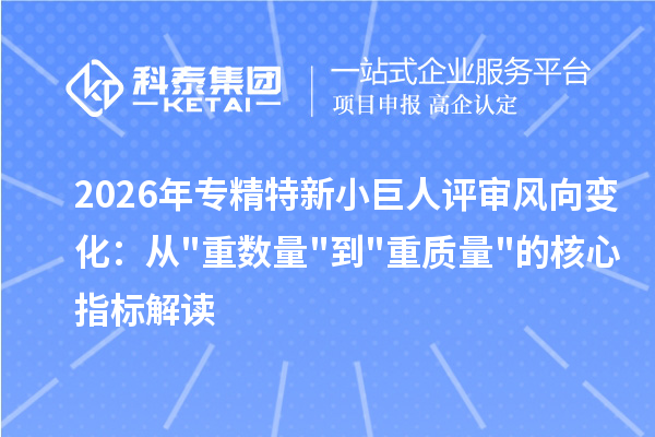 2026年专精特新小巨人评审风向变化：从重数量到重质量的核心指标解读